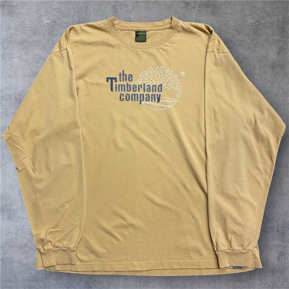 Timberland Vintage 90s Made In USA L/S Wheat Tan Graphic T-Shirt Mens Size Large